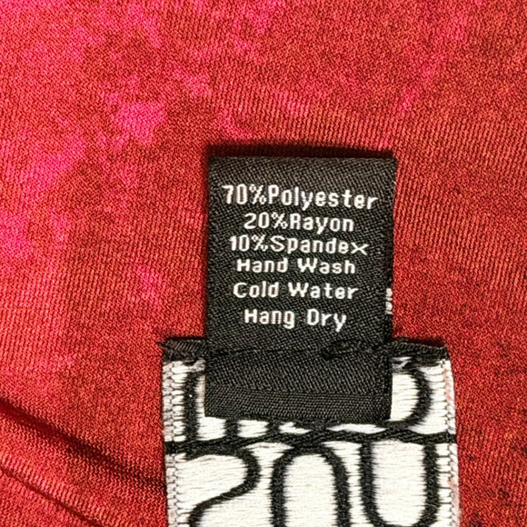 Clara Sun Woo Red Black Abstract Tunic Top Sz L Asym Hem Boho Sleeve Tie Detail - Picture 8 of 8